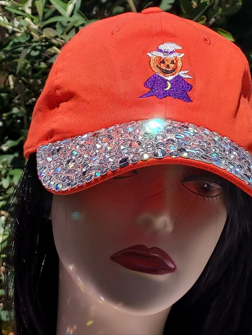 Orange Embroidered Swarovski Crystal Halloween Pumpkin Hat